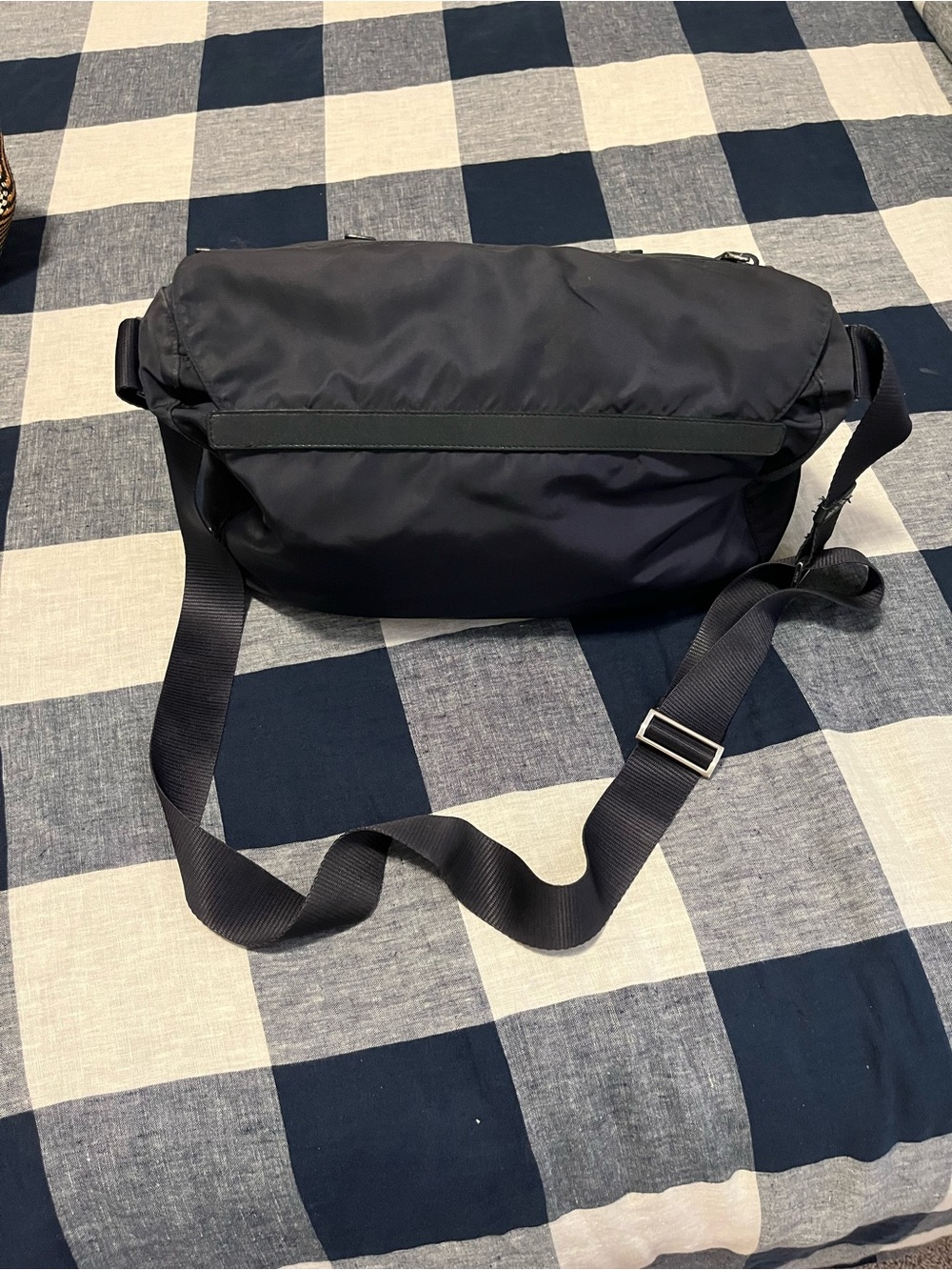 Prada Navy Nylon Messenger Bag with Silver Hardware, Leather Trim with Dust Bag - Picture 2 of 12